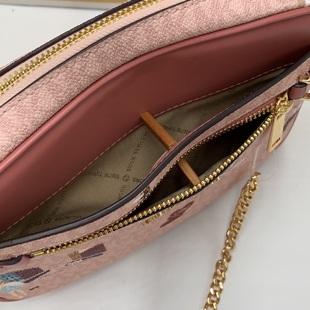 MICHAEL KORS JET SET GIRLS LARGE EAST WEST ZIP PACKED CHAIN XBODY DK POW… - Picture 8 of 16